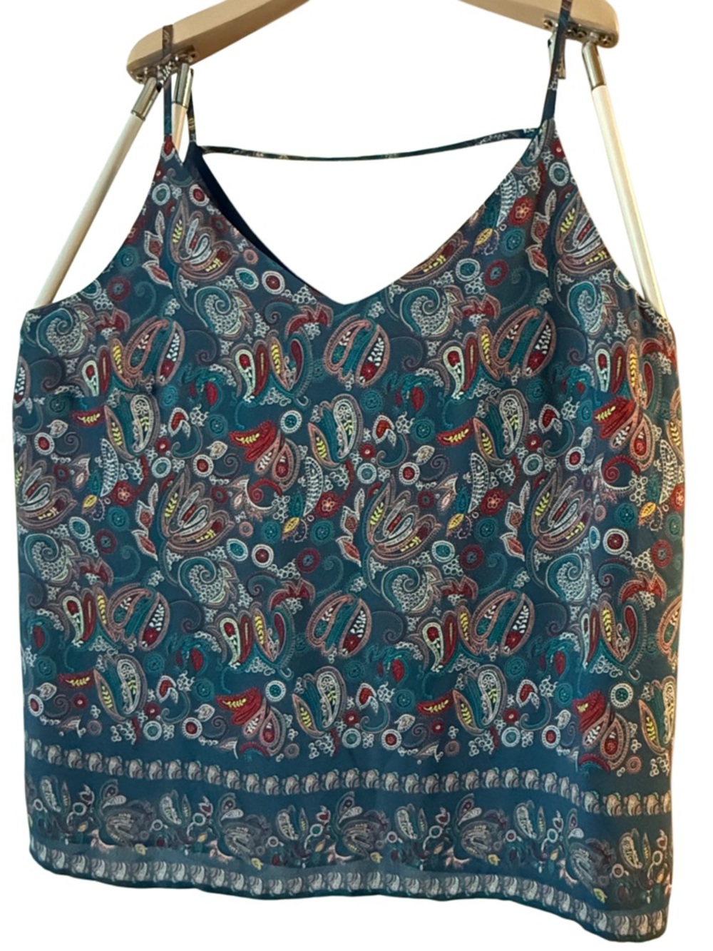 LOFT Plus Teal Paisley V-Neck Spaghetti Strap Cami 16W